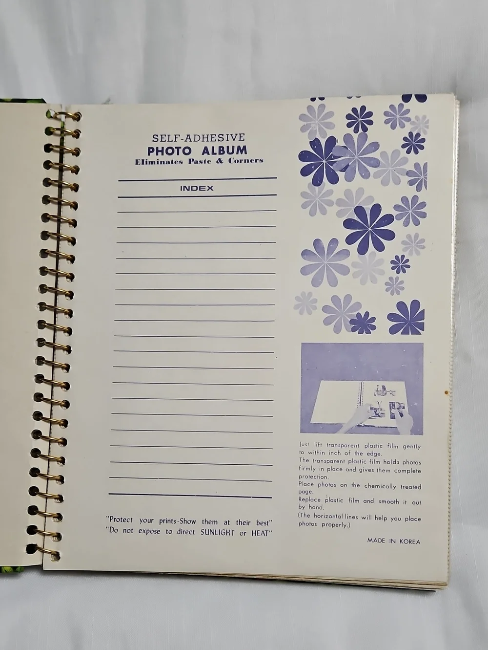 Vintage Green Floral Fabric Photo Album Scrap Book Spiral Bound Groovy